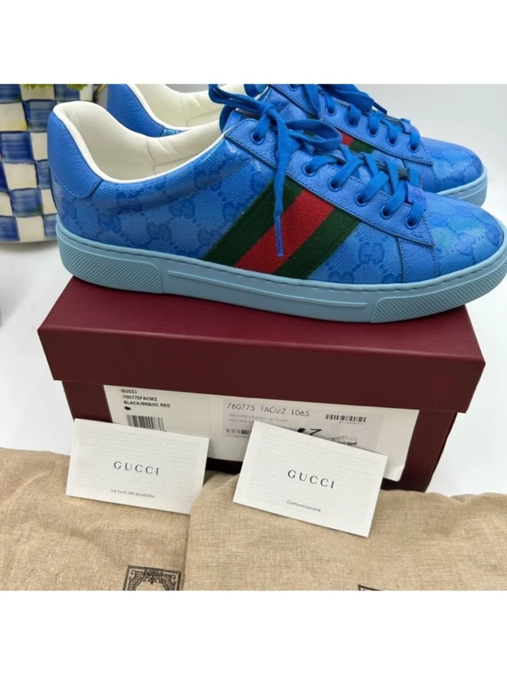 Men’s Gucci, ace Crystal canvas low top sneaker size 7 fits 8US made in Italy